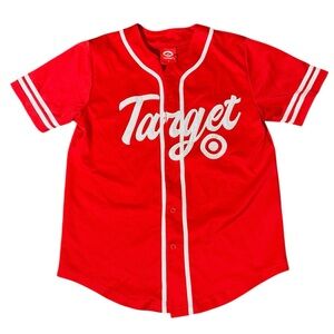 Target Red Baseball Jersey Button Front Logo Top Adult L